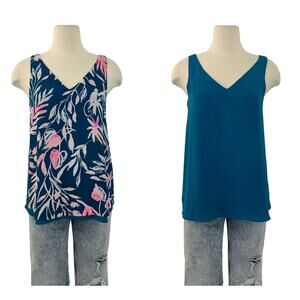 Lilly Pulitzer Reversible Florin Sleeveless V-Neck Tank Pink/White Floral Teal S